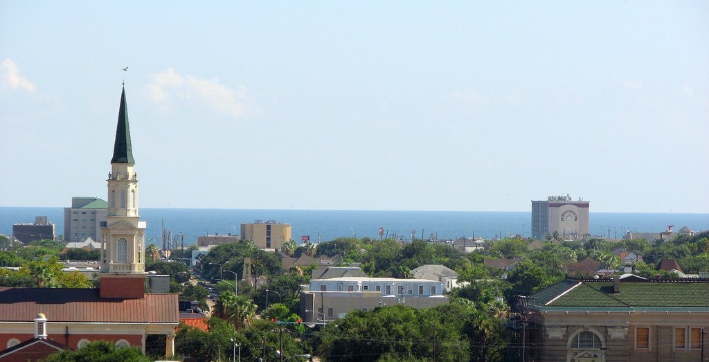 Galveston skyline looking south toward the Gulf of Mexico